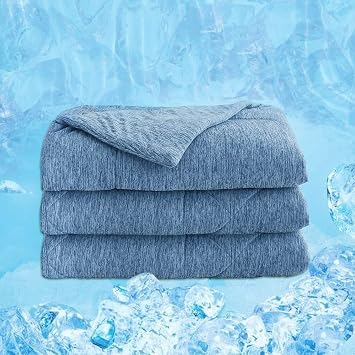 meadow park Cooling Comforter Twin Size, Double Sided Cooling Blanket for Hot Sleepers, Cold Tech Fabric, Q-Max>0.55, Lightweight Breathable Summer Comforter, 60 x 90, Navy.