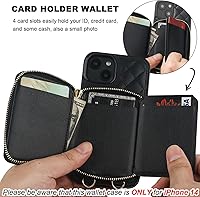 Vista 4 de Bocasal Funda tipo cartera cruzada para iPhone 14, con bloqueo RFID, de piel sintética, con cremallera, funda tipo cartera con función atril