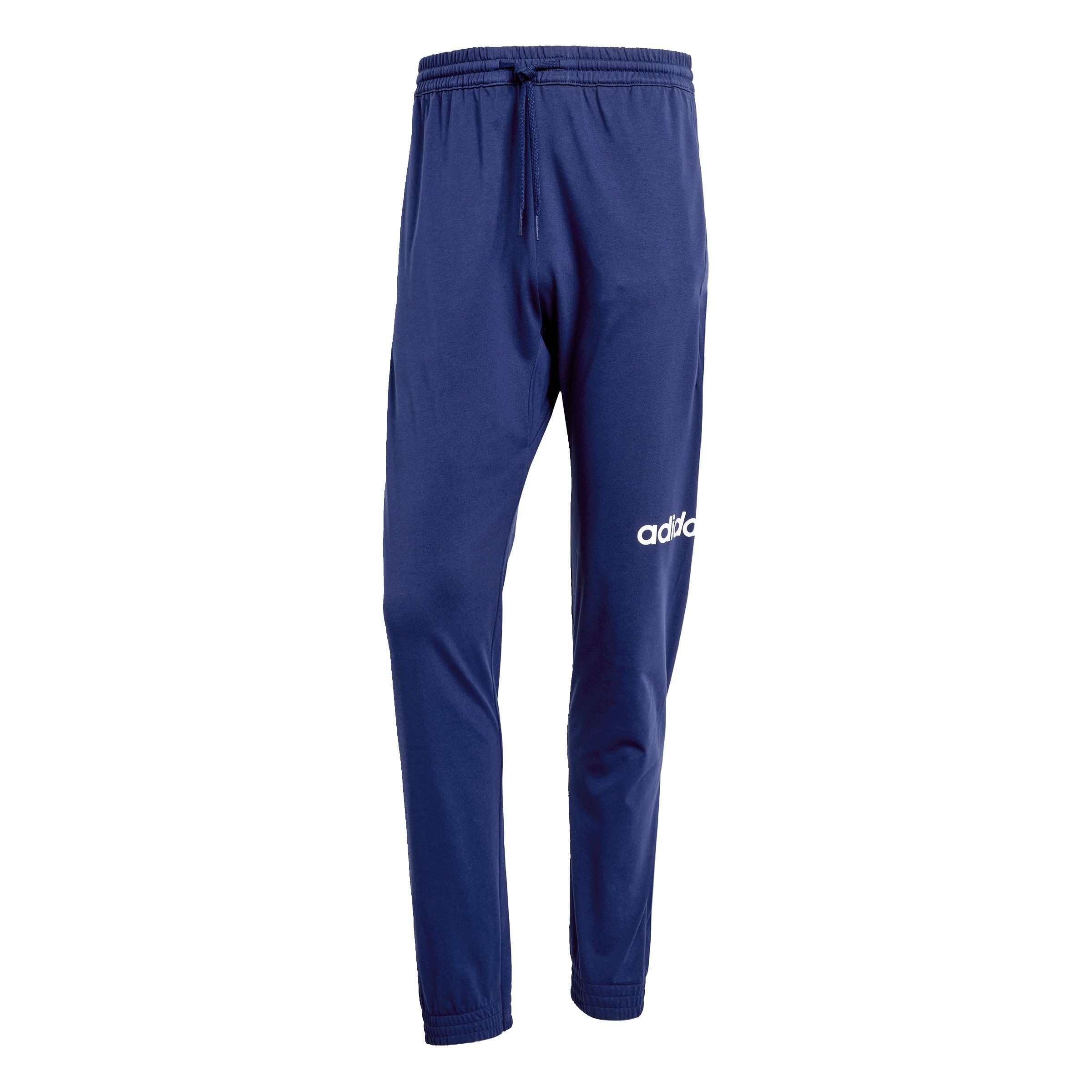 adidas Men's Essentials Linear Single Jersey Pant, Dark Blue/White, XL