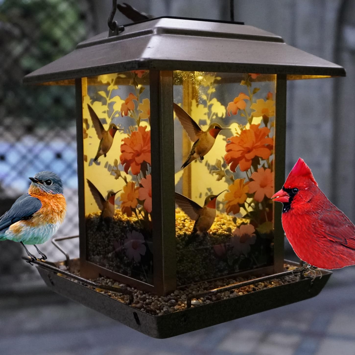 Solar Bird Feeder for Outdoors - 2.5LBs Metal Wild Bird Feeder with Solar Lantern, Large Capacity Hanging Birdhouse for Garden Yard, Ideal Gift for Bird Lovers