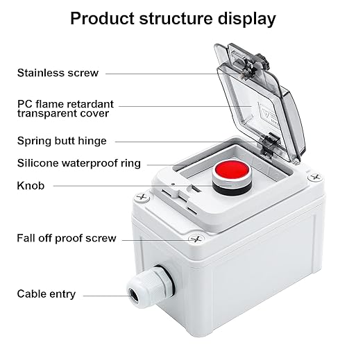 Miniatura 9 de OELFFOW Interruptor de botón IP67 Caja impermeable al aire libre con cubierta protectora Anti-mal funcionamiento 4 Interruptor de botón de reinicio