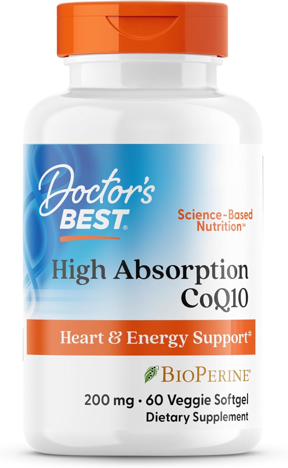 Doctor's Best High Absorption CoQ10 200mg with BioPerine Supplement - Coenzyme Q10 Softgels for Heart Health & Antioxidant Support, CoQ10 200 mg for Women & Men, Non GMO - 60 Veg Softgels