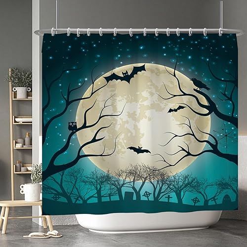 Miniatura 43 de Baocicco Juego de cortinas de ducha de fantasmas de Halloween, encantadores fantasmas de dibujos animados, divertidos trucos o tratos, cortinas de