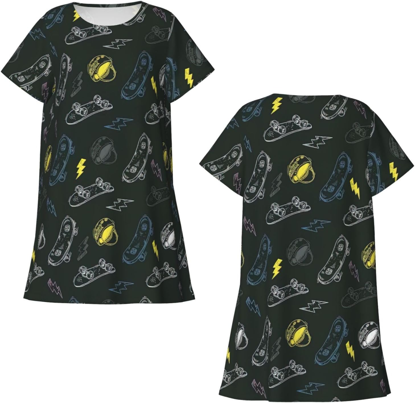 Graffiti Skateboard Print Sleep Shirts for Women Short Sleeve Night Shirts for Sleeping Pullover Nightgown