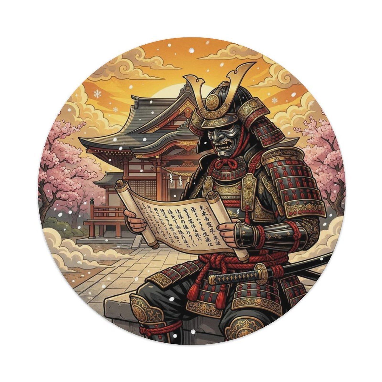 Okngb Style Reading Scroll Shrine Spirit Classic Samurai Badge Metal Tin Sign Plaque Wall Decor For Cafe, Man Cave, Club Bar, Office, Home Garden Round Metal Poster 8X8inch