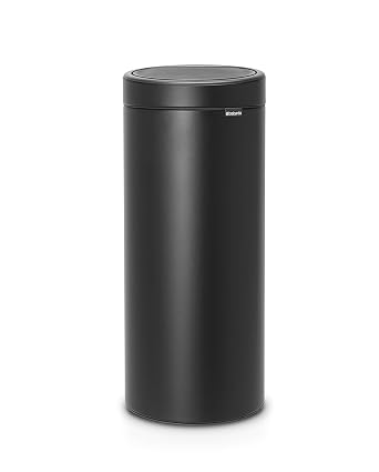 Brabantia 30L Kitchen Touch Bin New Mineral Moonlight Black Removable Lid, Soft-Touch Open, Easy Clean Rubbish Waste Bin + Free Bin Bags