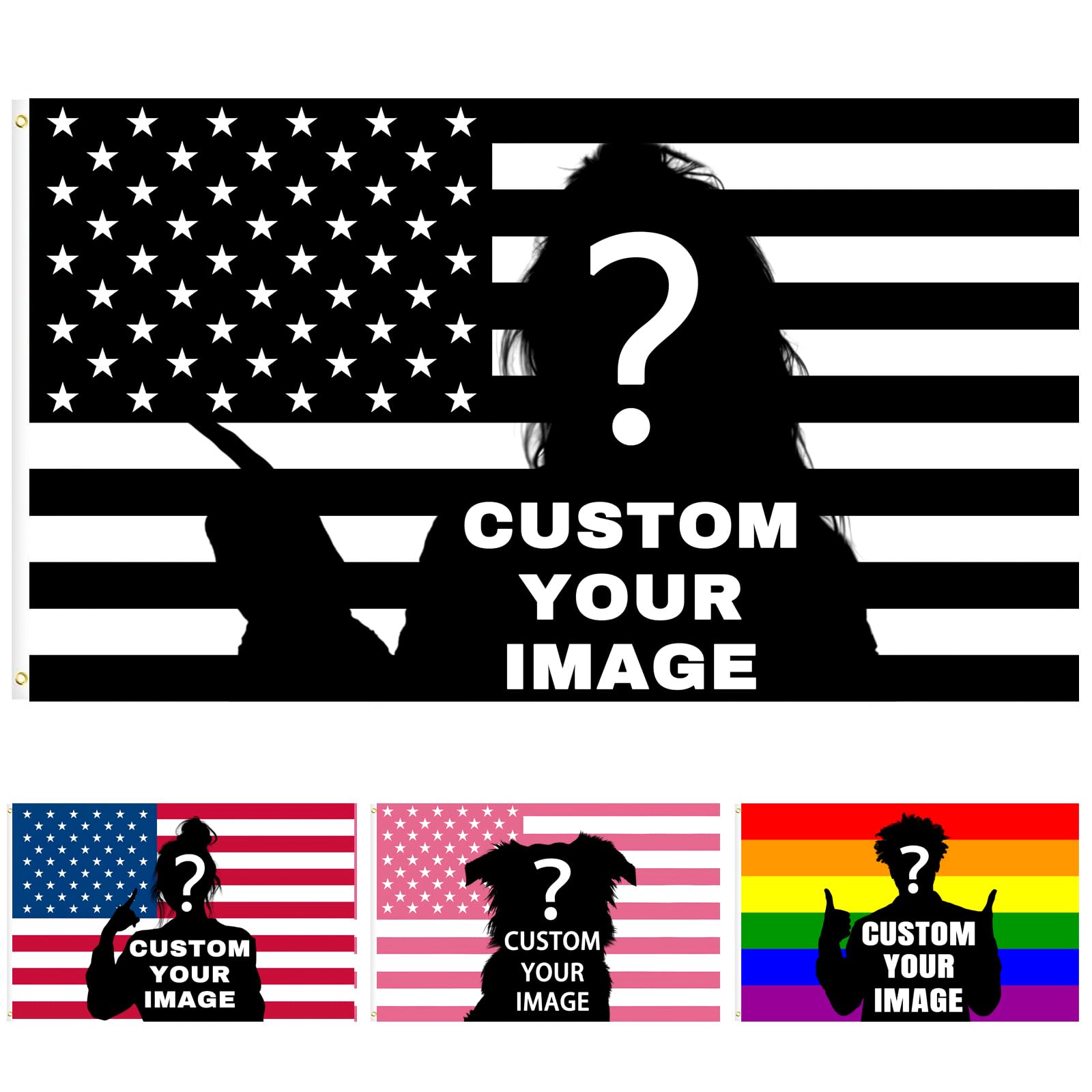 Personalised Flag, Custom Flag Banner 2 × 3/3 × 5/4 × 6/5 × 8 ft, Design Your Image for Birthdays, Christmas, Holidays, Bedroom, Camping Flag Yard Sign