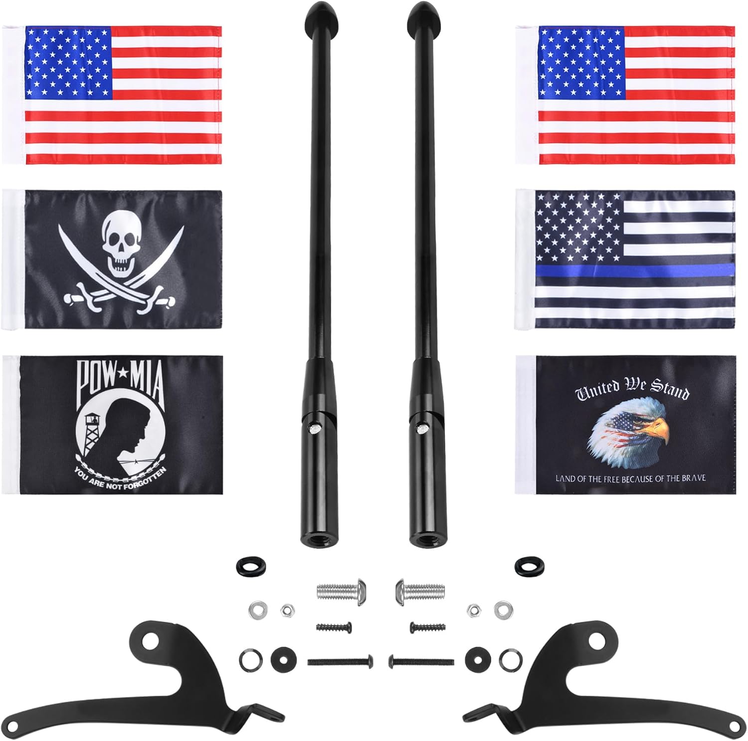Foldable Rear Trunk Mounted Flag Poles Set Flag Holders Kit Fits For Can Am Spyder F3-Limited 2017+ & RT-Limited 2020+ Models Accessories (Black Style)