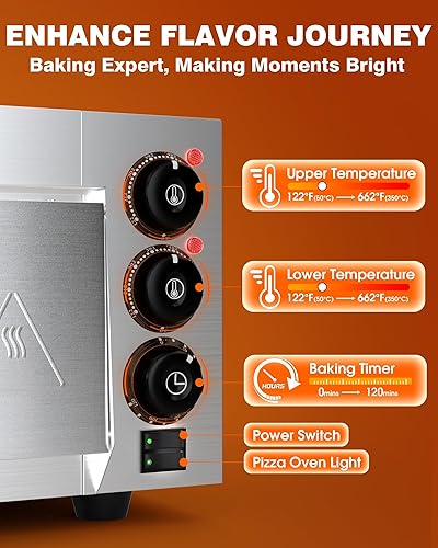 Miniatura 2 de PYY Horno eléctrico de pizza para encimera, hornos de pizza para interiores, horno de pizza comercial de 1800 W, con piedra para pizza y