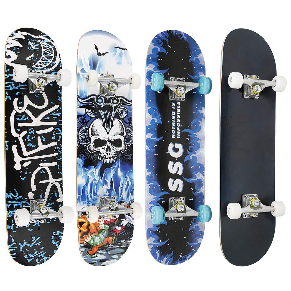 Complet Skateboard 31 Pouces - 7 Couches de Bois D'érable, Pré-Assemblé, Longboard Avec Roulement ABEC-9 Pour Ado Adultes (Bleu Foncé)