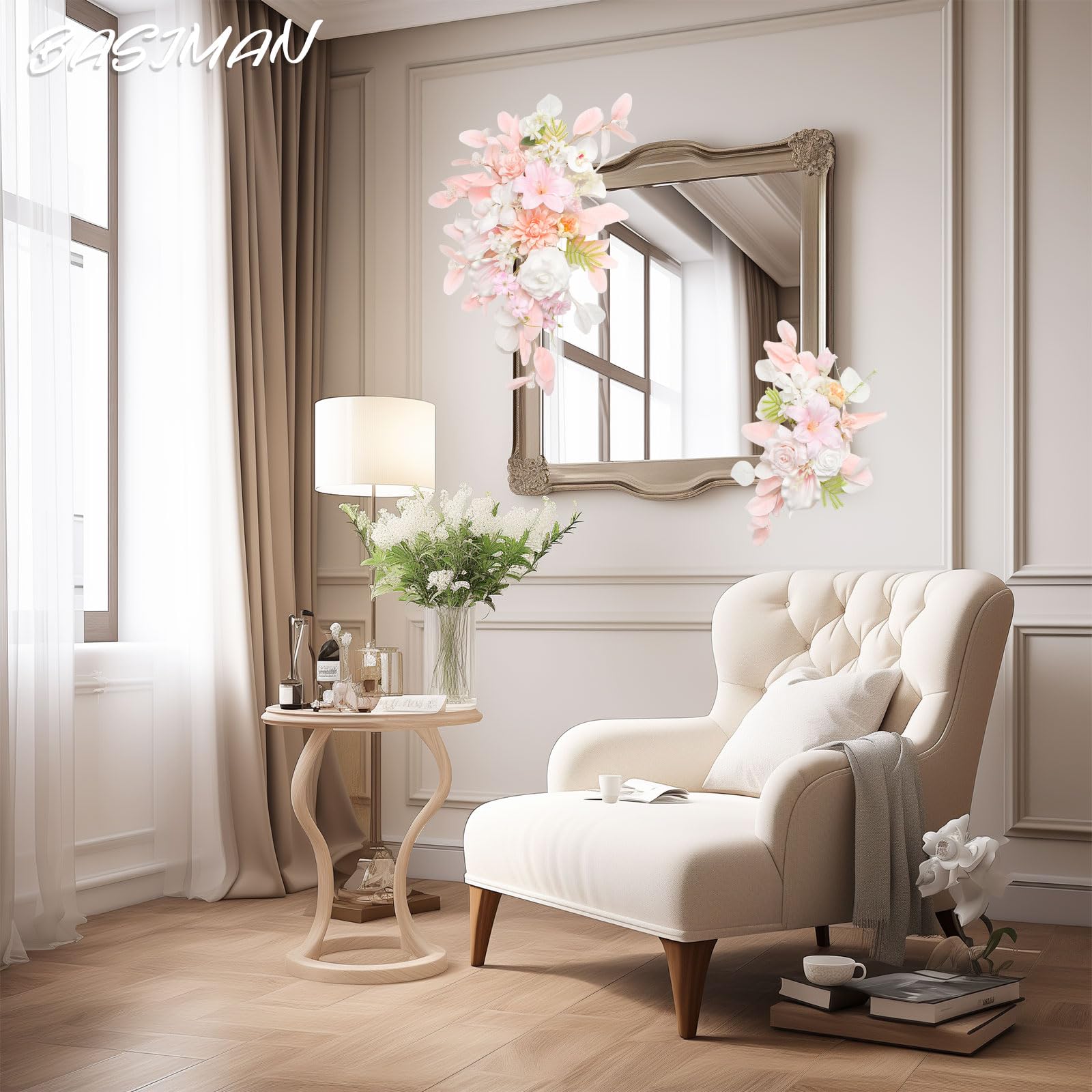 Set mit 2 Hochzeitsbögen, künstliche Blumen für Hochzeit, Willkommensschild, Hochzeitsdekorationen für Empfang und Hochzeitshintergrund (Eukalyptus-Rosa)