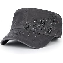 Rhinestone Cotton Cadet Cap Vintage Distressed Cotton Military Army Hat