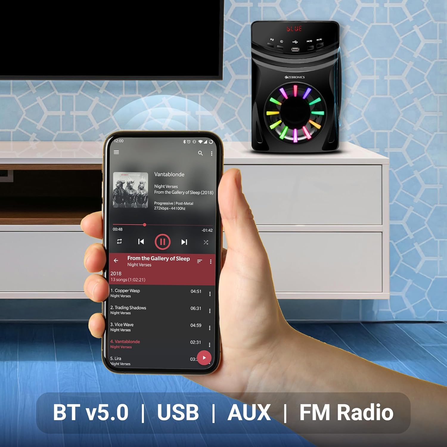 Zebronics ZEB-Spark 207 satellite speaker mounted on a wall