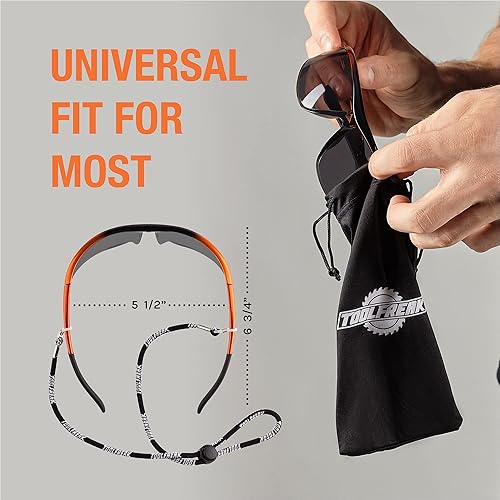 Miniatura 6 de ToolFreak Gafas de seguridad, lente envolvente, ANSI z87.1, protección contra impactos, UV U6, cordón para el cuello y bolsa de microfibra, (Agente)