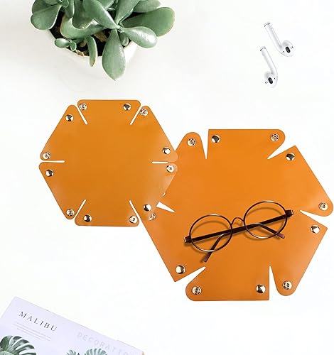 Miniatura 5 de Jusdreen 2 bandejas multifuncionales con botones, bandeja de almacenamiento de cuero para cosméticos, caramelos, llaves, billetera, cambio,