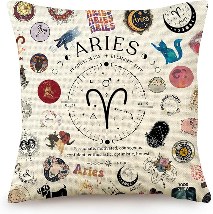 Aries Pillow Covers 18x18, Aries Zodiac Throw Pillow Cover for Couch Bedroom Living Room Home Decor, Birthday Gifts for Women & Astrology Lovers