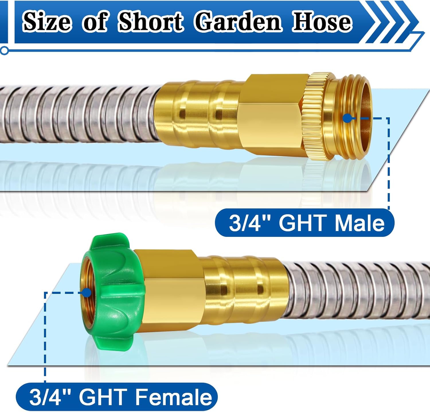 Boltigen Short Garden Hose 2 feet, 2pack 304 Stainless Steel Short Water Hose, Flexible & Lightweight Short Hose with Female to Female Metal Connector, 2ft Garden Hose, for Convenient Garden Working
