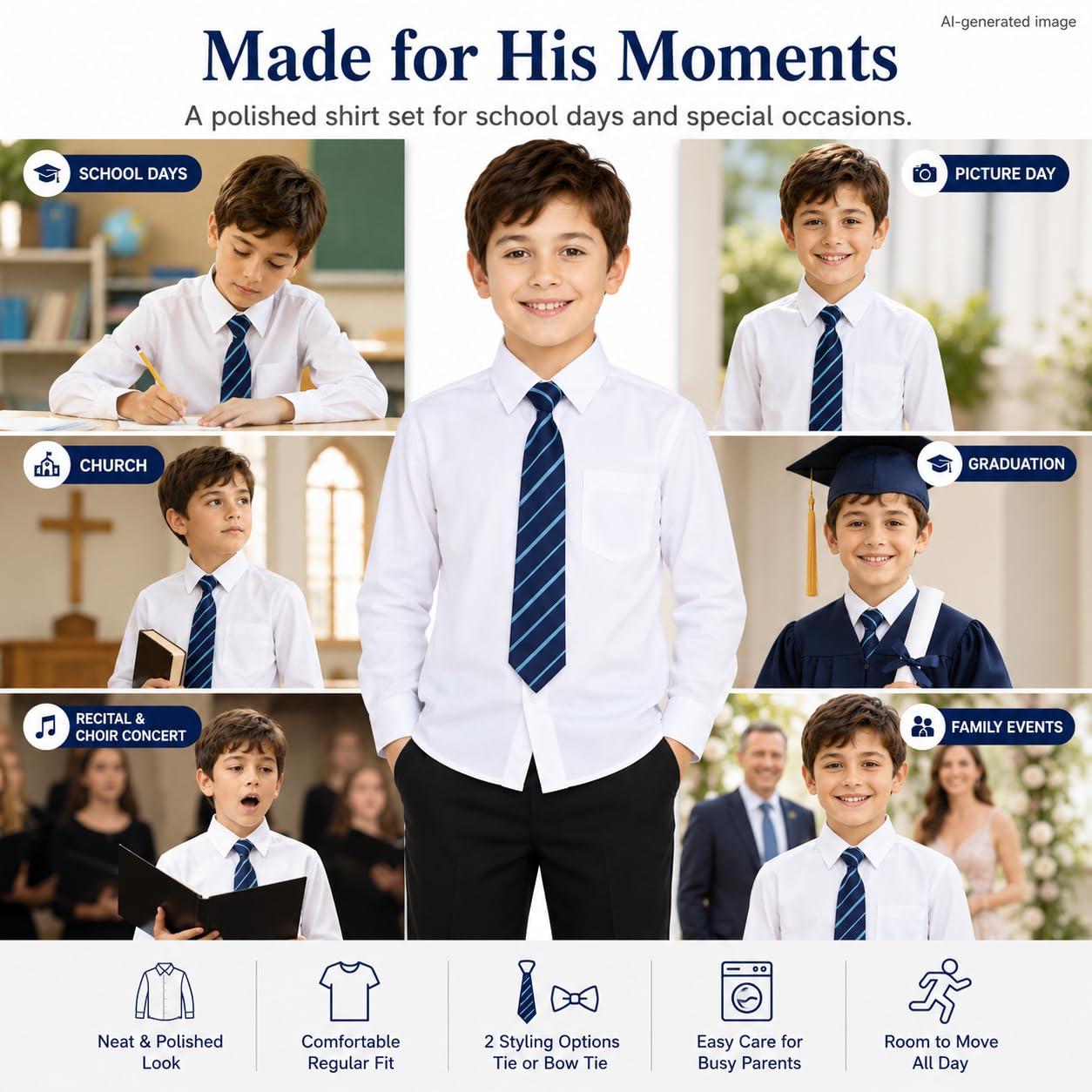 Bienzoe Garçons Uniforme Scolaire Chemise: Enfants Manches Longues Oxford Boutonnée Robe Chemises Paquet
