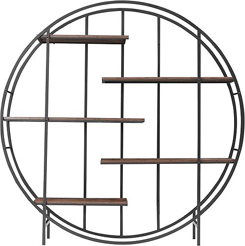 Miniatura 8 de Bookcase Round 5 Tier Bookshelf Open Freestanding Storage Shelf Metal Plant Stand, Display Stand for Living Room Home Office Entryway Bedroom,
