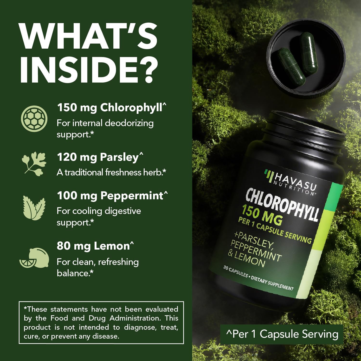 Chlorophyll Pills for Internal Cleanse & Balance, 30 Count, Internal Detox — Amazon image 6