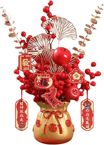 Bothyi Cesta de flores, accesorios de fotos chinas, decoración de escritorio, bolsa de dinero artificial en maceta para Año Nuevo, cosecha, fiesta,