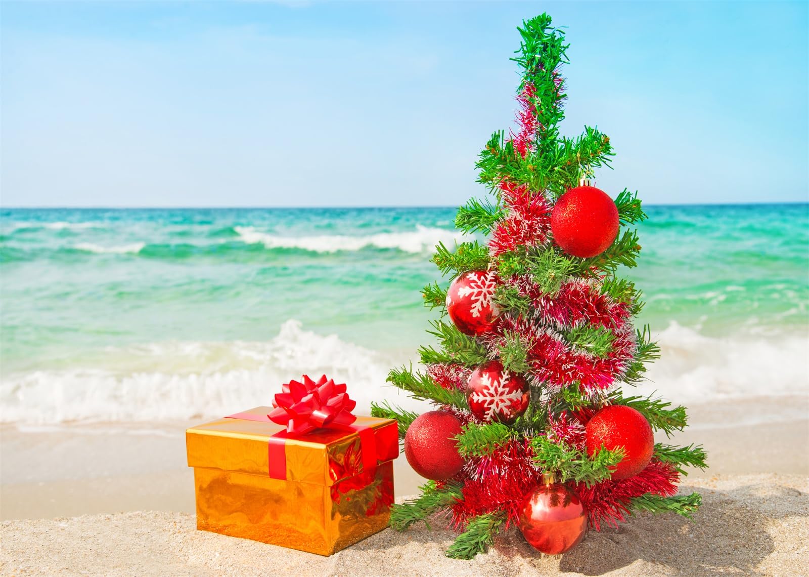 Décor Vacances Tropicales Sapin de Noël Plage Turquoise 3x2m - 8