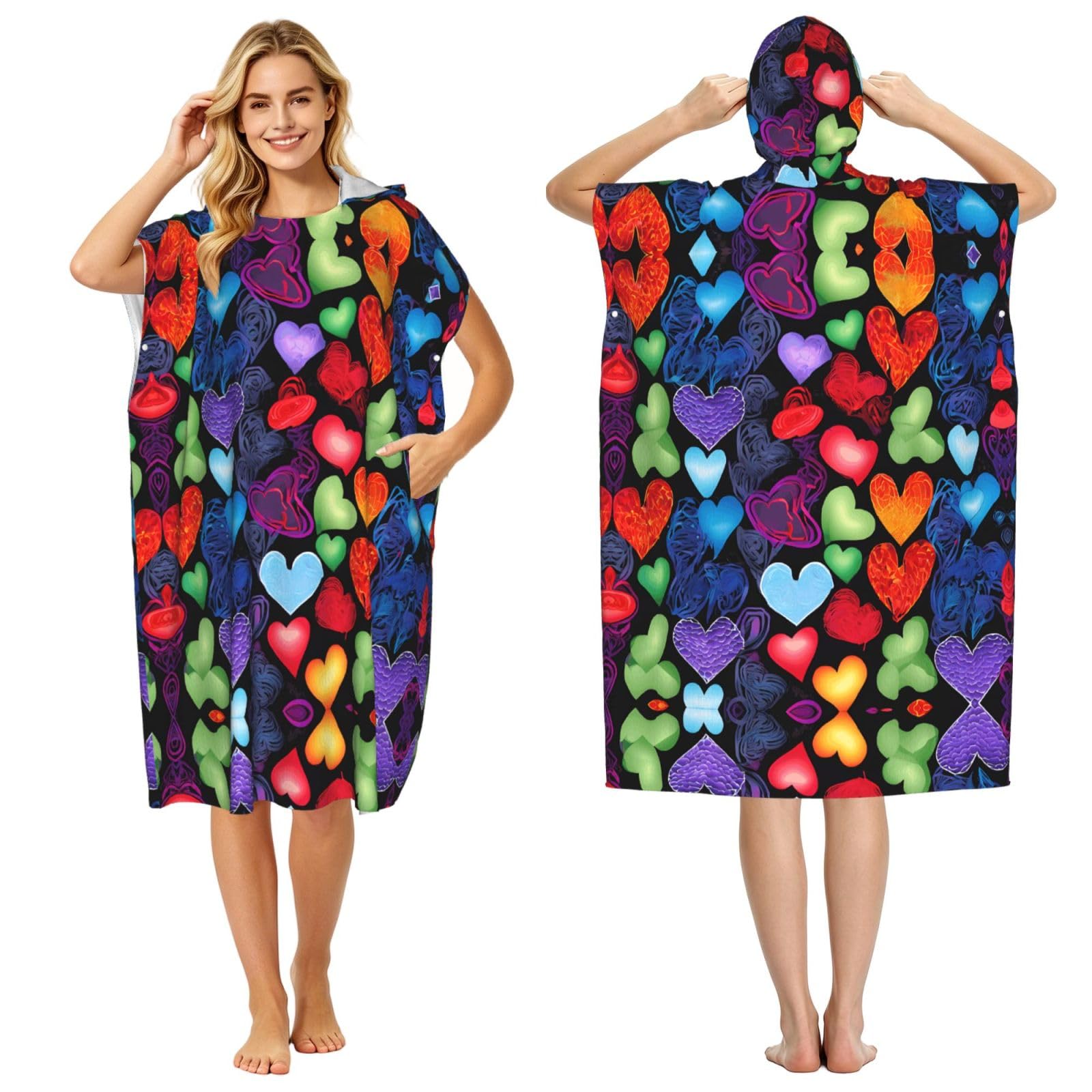 Poncho surf microfibre imprimé cœurs pour se changer à la plage
