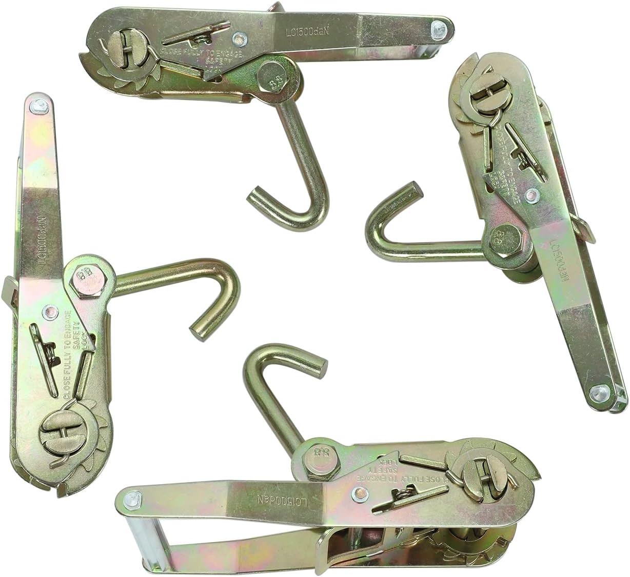 4 Pack 2" Ratchet Steel with Finger J Hook Tie Down 11,000 lbs Breaking Strength for Heavy Duty Tow Truck Trailer