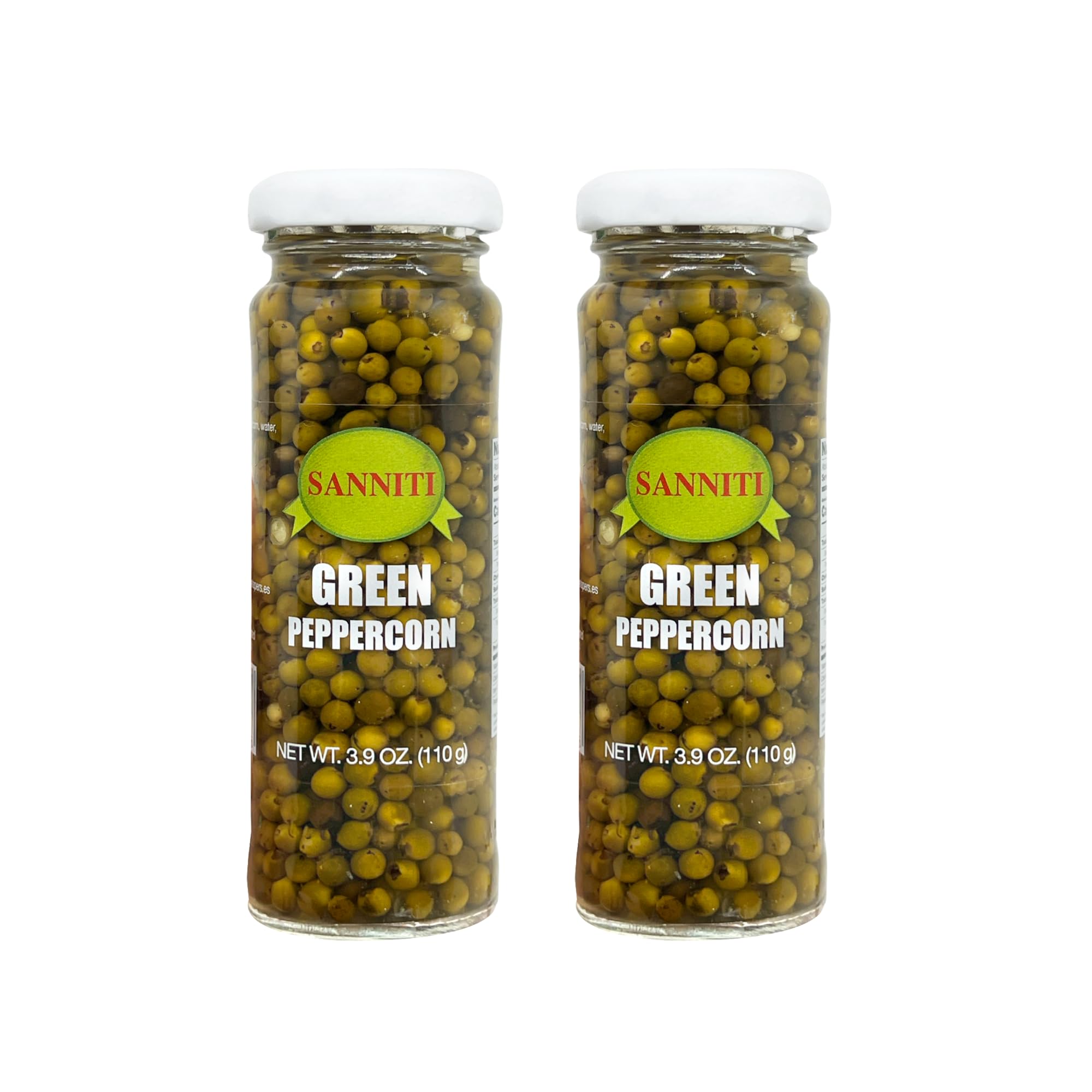 Sanniti Peppercorns in Brine | Imported from Spain | Great for Sauces, Soups, Meats and Light Dishes, 3.9 oz (Pack of 2) (Green)