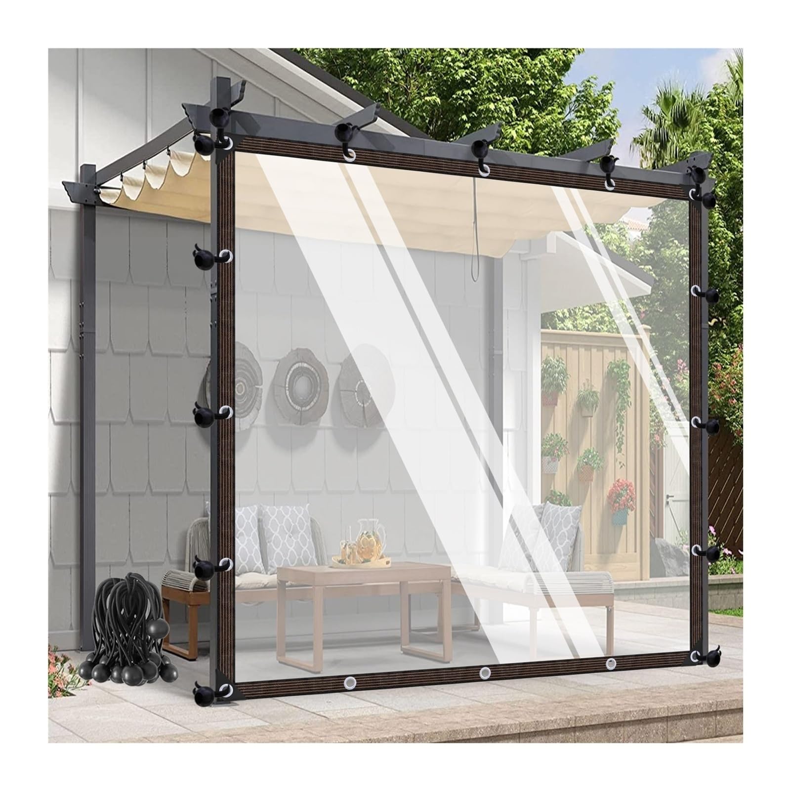 Lona transparente de PVC impermeable con ojales para exterior y camping (6 x 3,5 m)