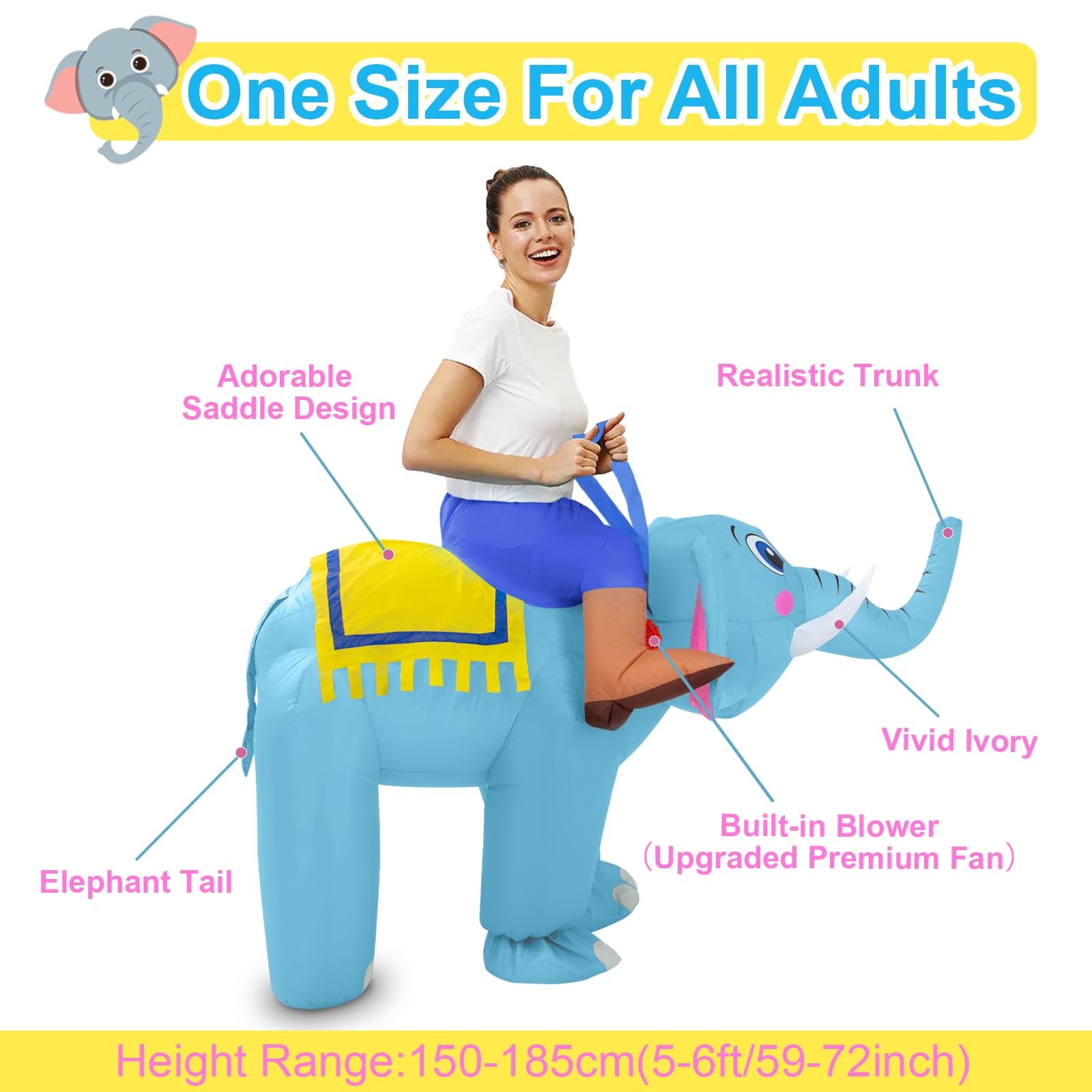 Anroong Inflatable Elephant Costume for Adult Halloween Blow Up Ride on Elephant Animals Suit Cosplay Party - Image 2