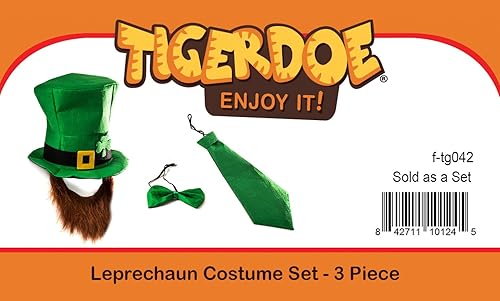 Miniatura 5 de Tigerdoe Disfraz de duende Sombrero de duende Accesorios para el día de San Patricio Disfraz del día de San Patricio 3 piezas verde, Verde