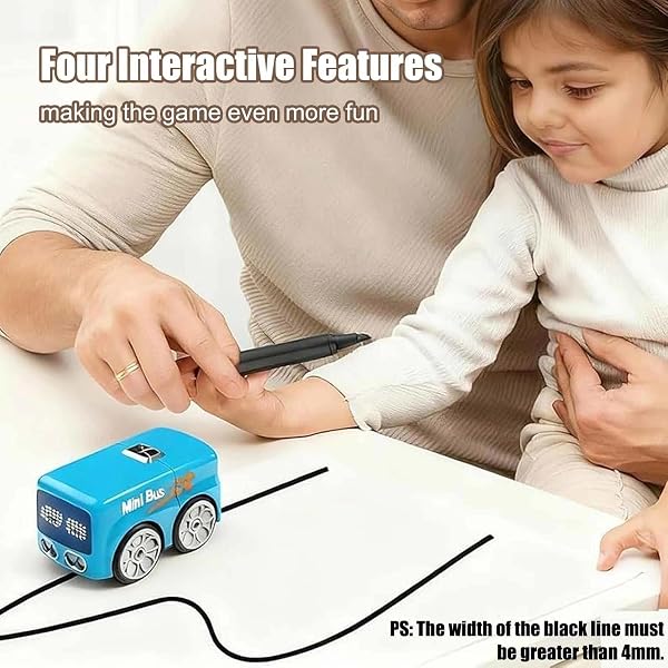 YUNFAN Magic Mini RC Bus,2026 Upgraded Remote Control Sensor Car,Auto-Avoidance Line Trace Magic Car That Follows Drawn,Smart Controlled Toy Bus with Expressions & 4 Play Modes,for Boys & Girls(Blu) - 4