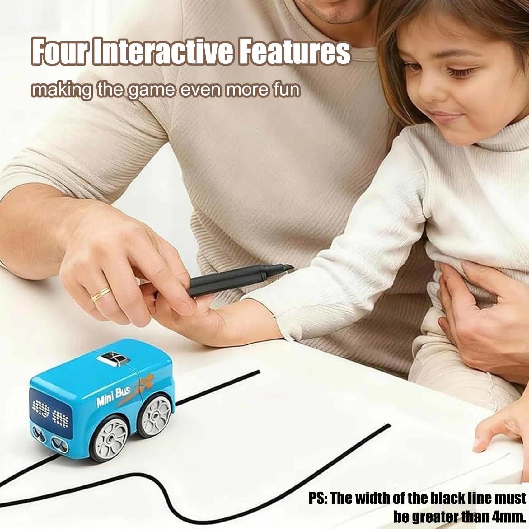 YUNFAN Magic Mini RC Bus,2026 Upgraded Remote Control Sensor Car,Auto-Avoidance Line Trace Magic Car That Follows Drawn,Smart Controlled Toy Bus with Expressions & 4 Play Modes,for Boys & Girls(Blu)