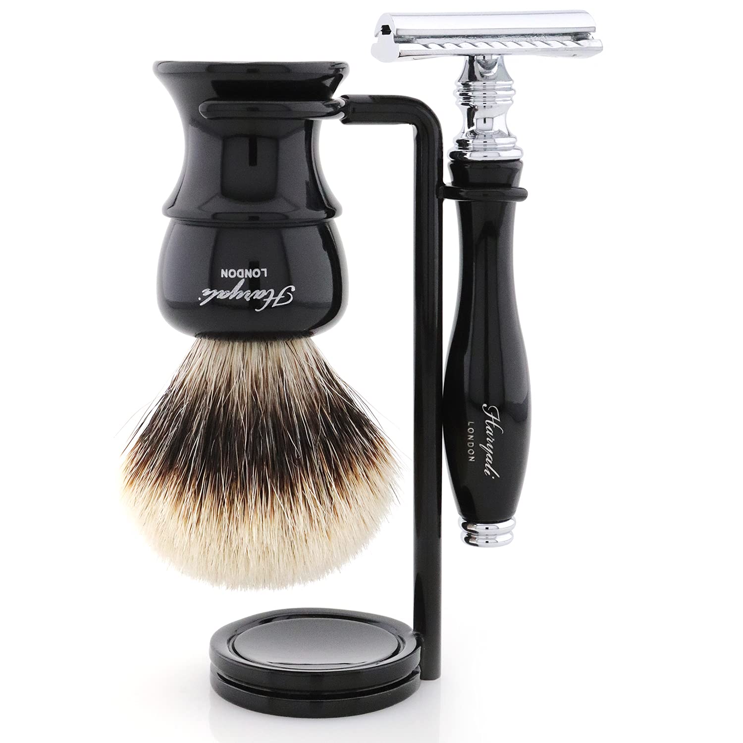 Shaving Set with Safety Razor, Silver Tip Badger Brush with Foot, for Him