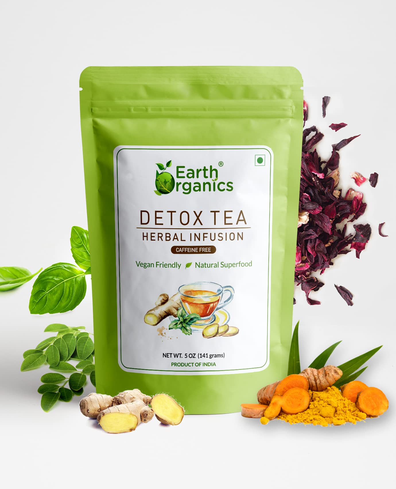 Earth Organics - Organic Detox Tea 141 Grams - USDA Certified Organic - Nutritionally Rich Raw Superfood