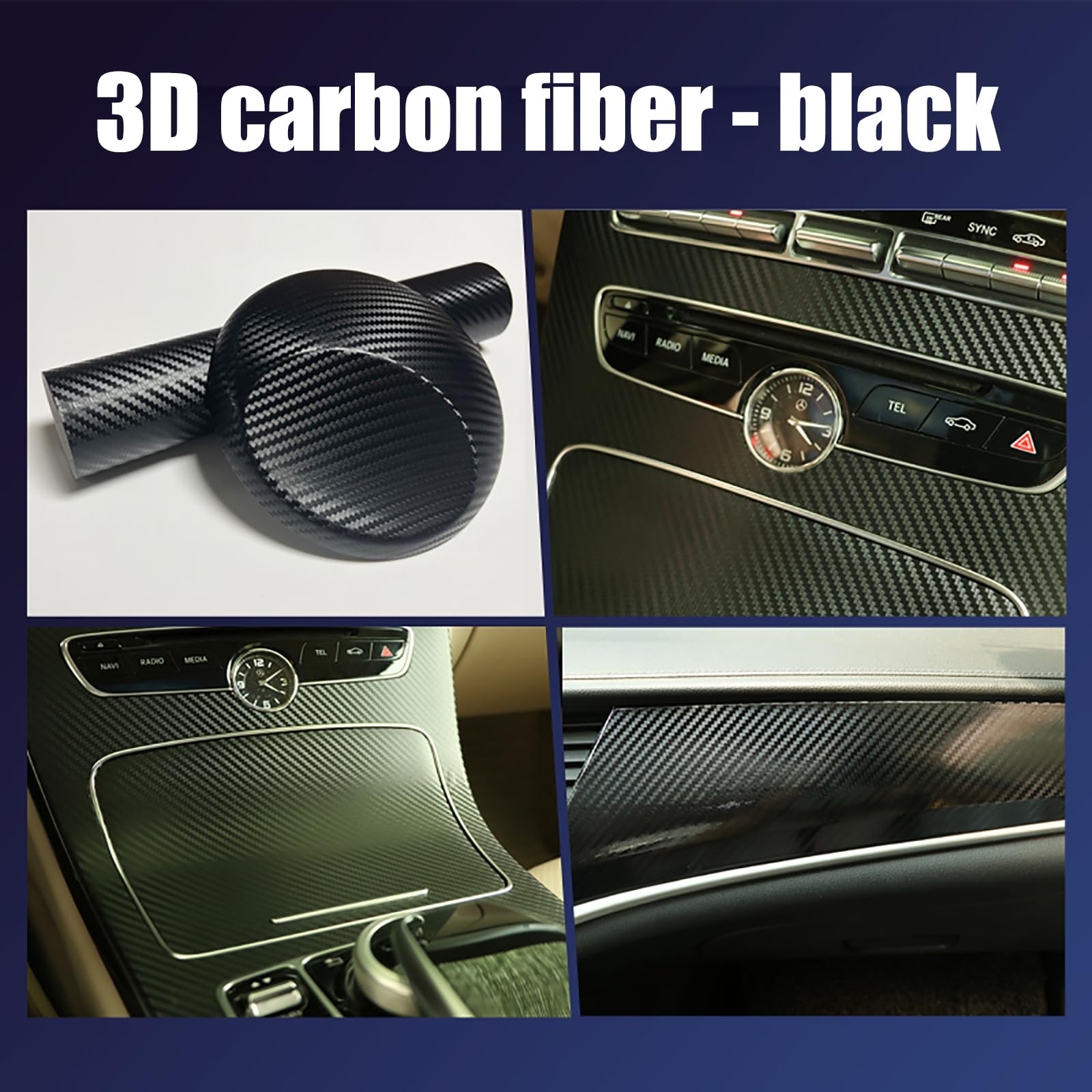 Folia winylowa z włókna węglowego Premium, 150x100 cm, do oklejania samochodów, motocykli i laptopów, z plastikowym skrobakiem(3d carbon fiber black)