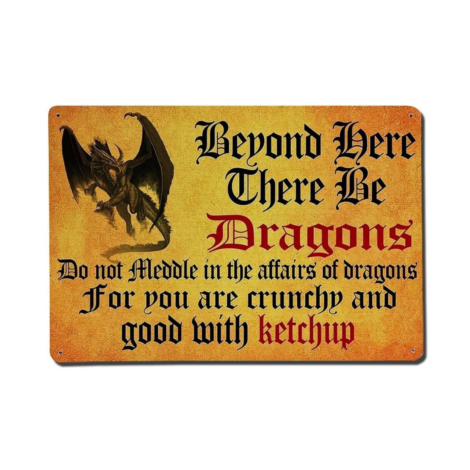 Beyond Here There Be Dragons Metal Tin Sign Plaque