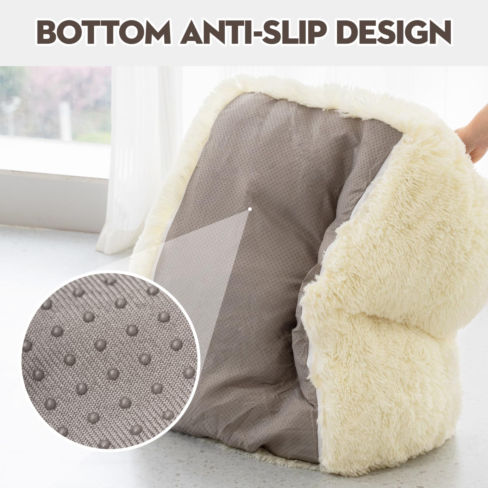 MEWOOFUN Elegante sofá cama grande para gatos de interior, sofá lavable de felpa, camas para perros pequeños, suave y calmante con parte inferior antideslizante, color beige