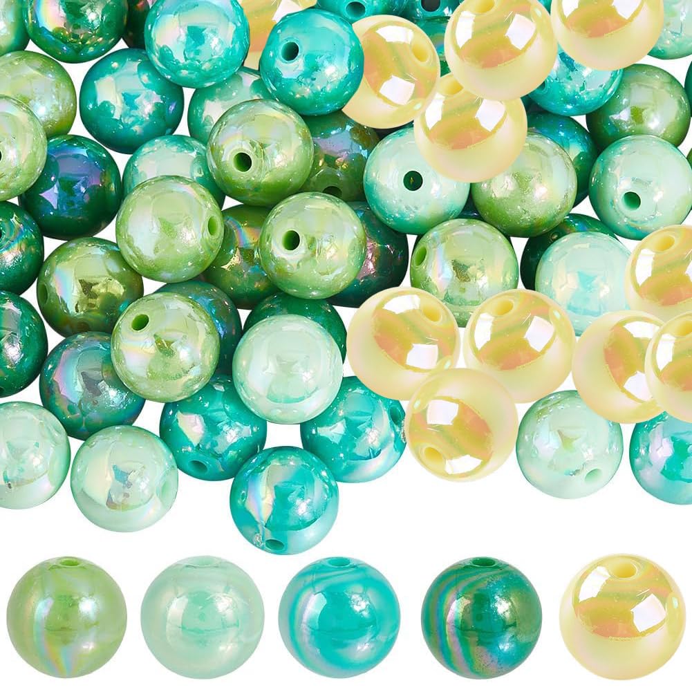 SOFPLATE 100Pcs 5 Colors Green Acrylic Beads 16mm Saint Patricks Day Beads Bulk Round Holiday Costumes Party Decoration Loose Spacer Pen Bead for Jewellery Making Necklace Bracelet Keychain DIY Crafts