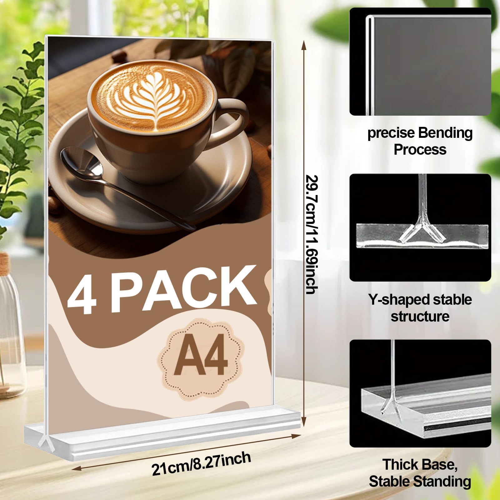 A4 Menu Holders , 4 Pack T-Shape Double-Side Acrylic Sign Holder, Clear A4 Poster Holder Display Stand for Tables Office School Home Restaurant 29.7 x 21cm - Image 2