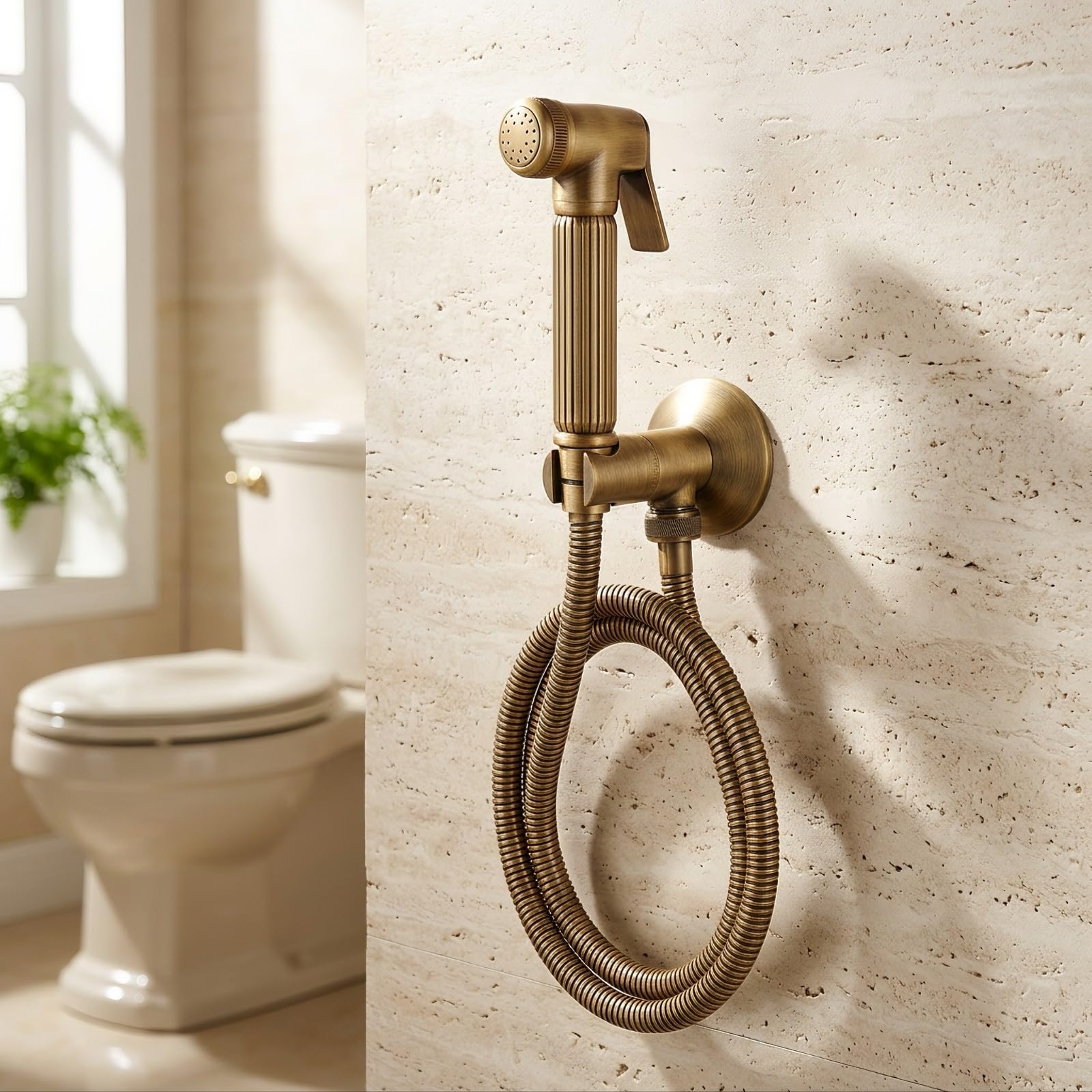 Qianly Rociador Higiénico Mano con Soporte Flexible, Pulverizador rociador higiénico con tubo flexible, Anticorrosión, Grifo, para Baño, Estilo C