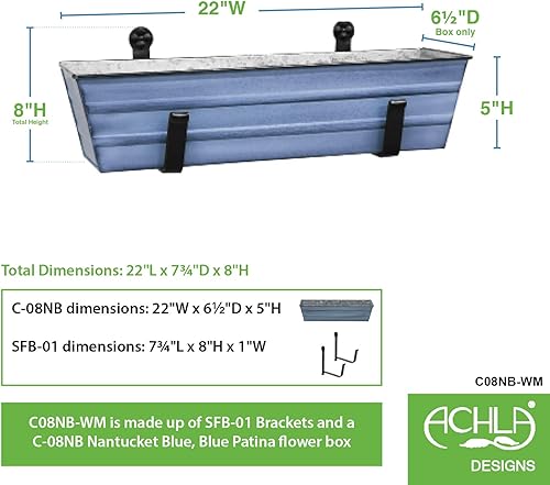 Miniatura 2 de Achla Designs C-08NB-WM - Caja y soportes para ventana de pared de flores azules pequeñas