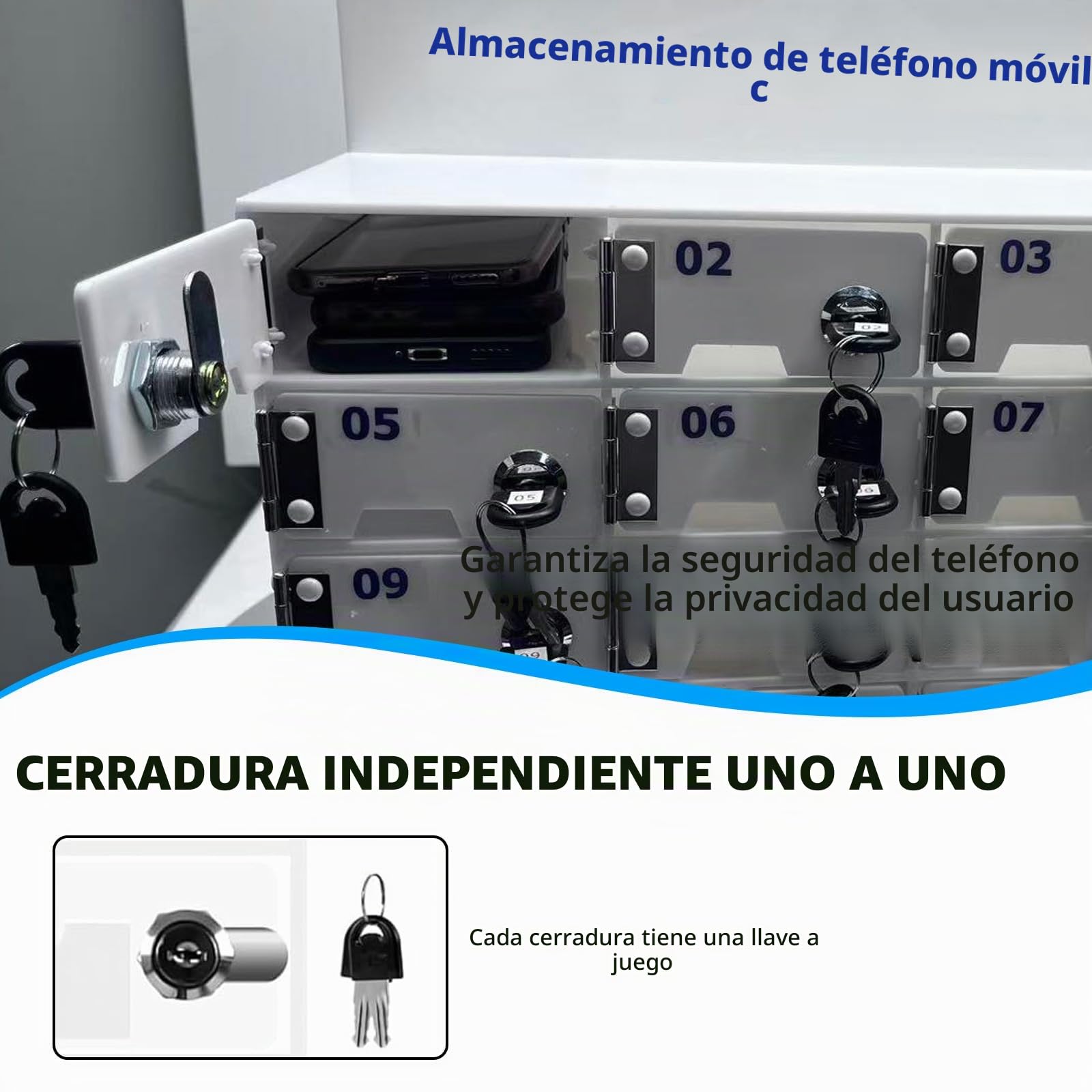 Armario de Almacenamiento para Teléfono Móvil, 25 Compartimentos Acrílico Caja Almacenamiento Personal, Montado en la Pared Cabine Téléphonique con Cerradura y Puerto de Carga para Escuelas, Oficinas