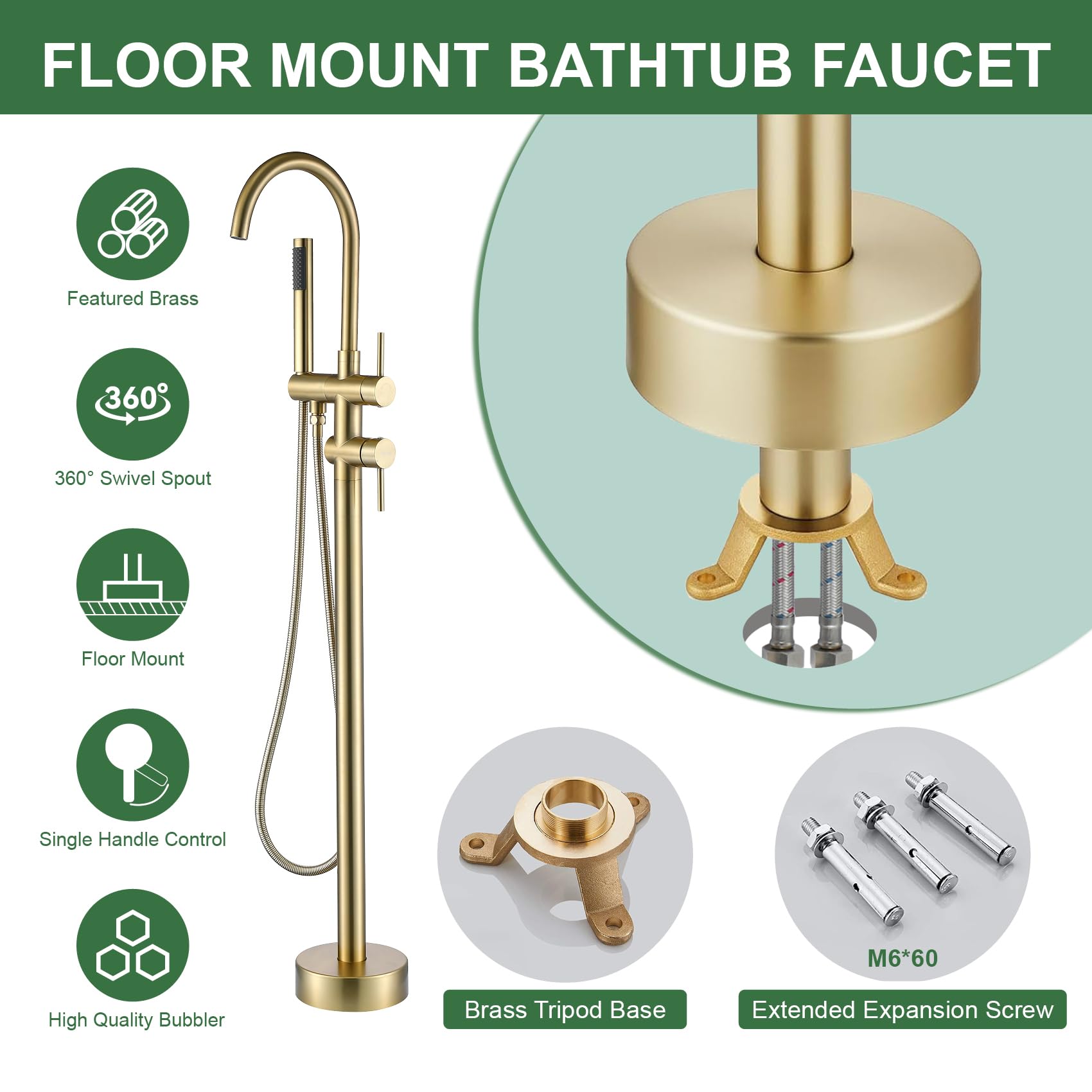 Grifo De Bañera De Suelo Moderno Con Ducha De Mano Mezcladora Para Baño