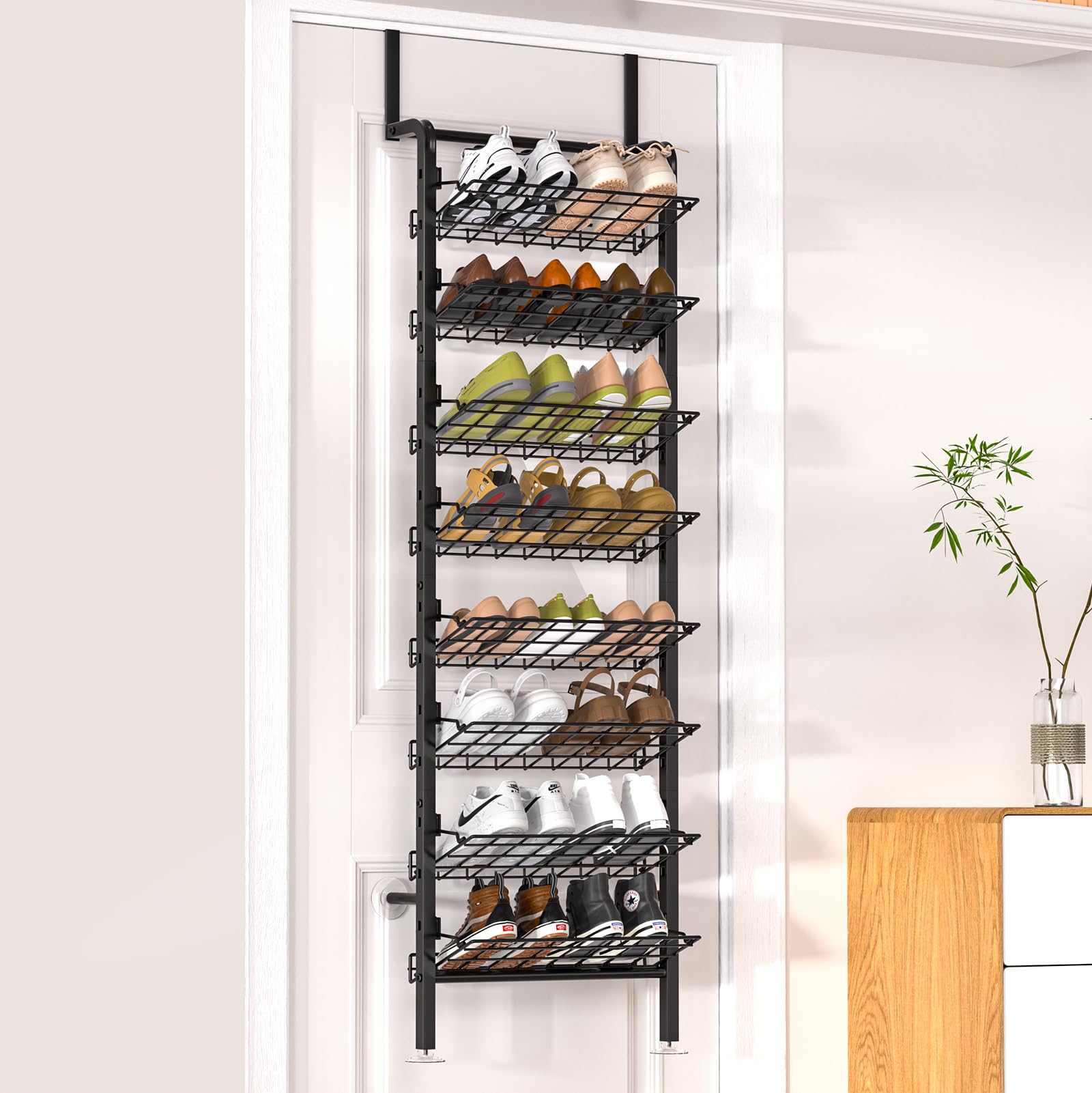 DTUQYX Over the Door Shoe Organizer - 8 Tiers Adjustable Shoe Rack for Door Hanging Heavy Duty Metal Shoe Organizer for Closet for Shoes,Accessories,