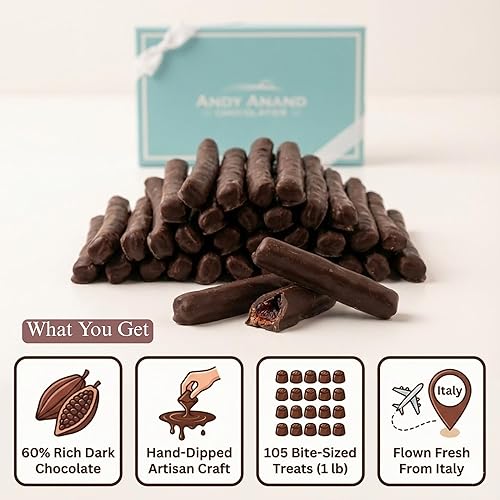 Miniatura 6 de Andy Anand Chocolatier 60% de cáscara de cereza de chocolate oscuro, caja de regalo de 1 libra, 105 piezas. Sumergido a mano, volado fresco de