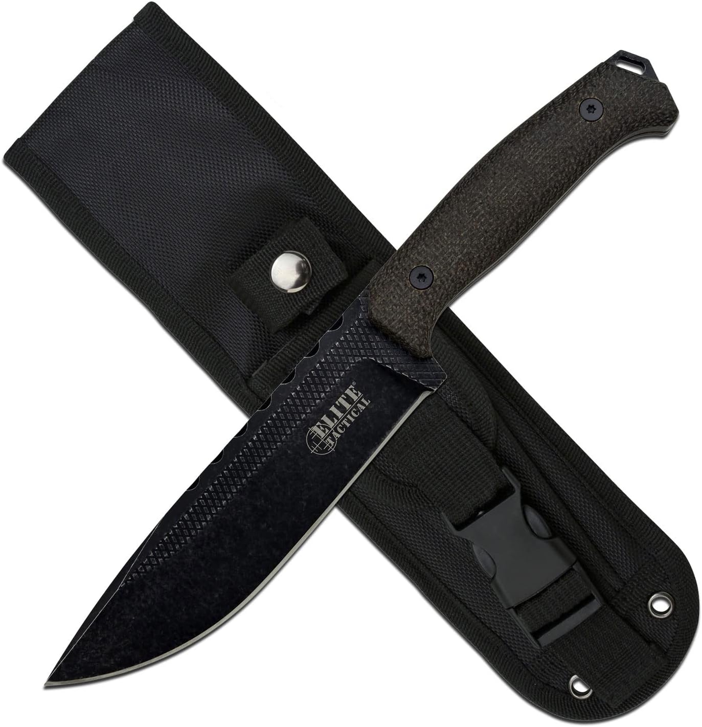 Fixed Blade Knife - Black 6.25 inch Blade with Micarta Handle and MOLLE Compatible Sheath - Full Tang Tactical Military Combat Knife