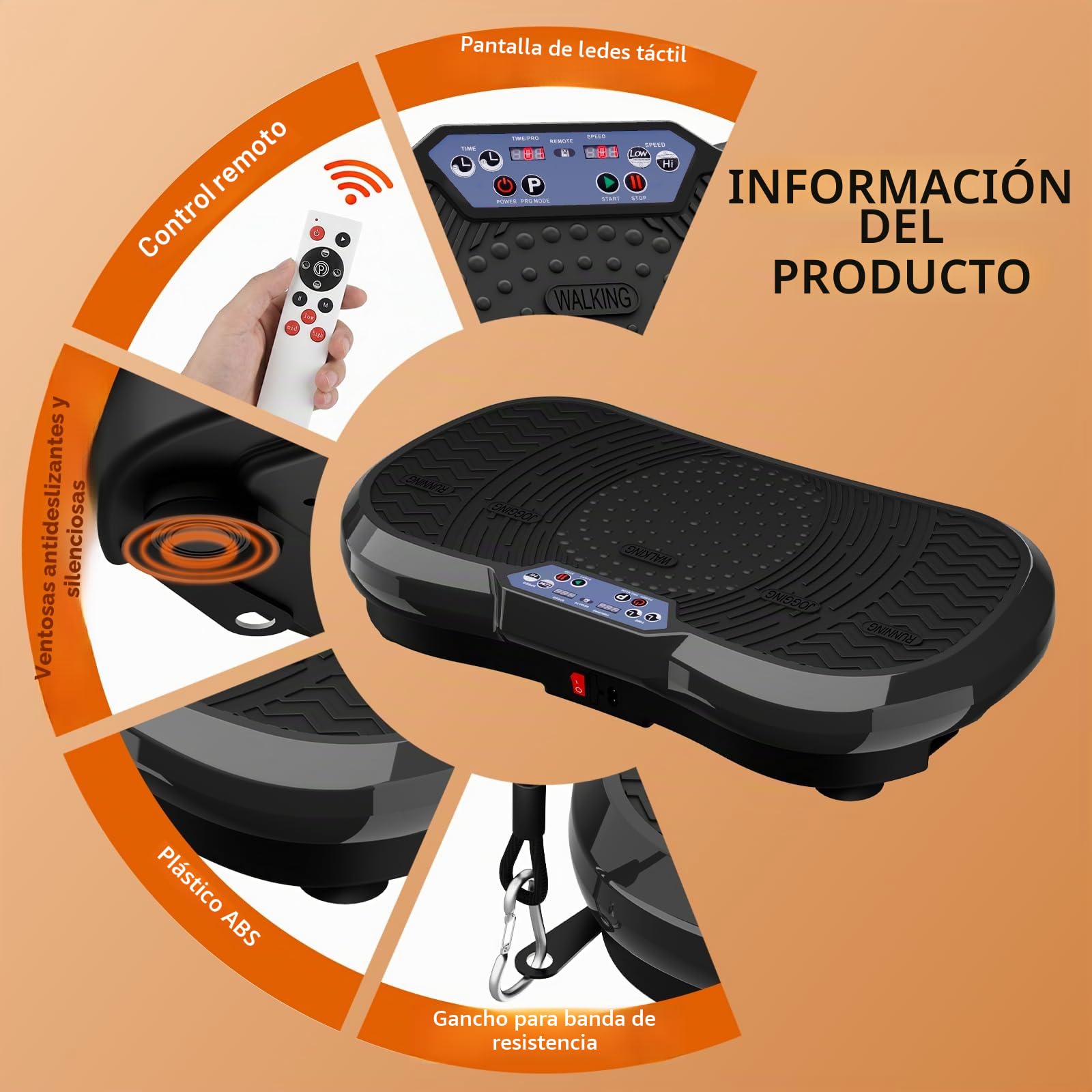 TLGREEN Plataforma vibratoria con Motor Ultra silencioso, 120 Niveles + 10 programas de Entrenamiento, con Mando a Distancia, Bandas de Entrenamiento
