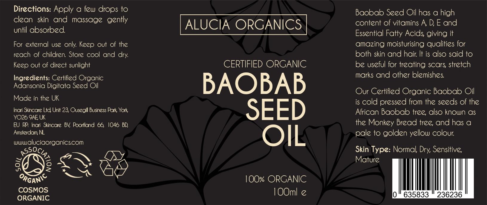 Aceite de semillas de baobab orgánico certificado 100ml, puro, natural, prensado en frío, certificado orgánico, vegano, libre de crueldad, para piel, cara, cuerpo, cabello, masajes